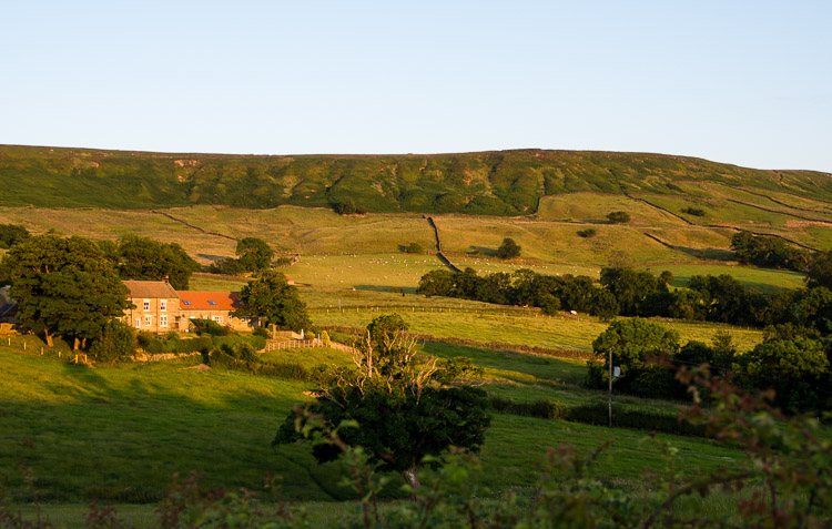 Večerní světlo v krajině nedaleko farmy